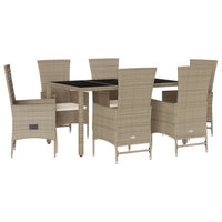 Set da Pranzo da Giardino 7 pz con Cuscini Beige in Polyrattancod mxl 113684