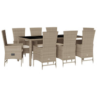 Set da Pranzo da Giardino 9 pz con Cuscini Beige in Polyrattan 3277580