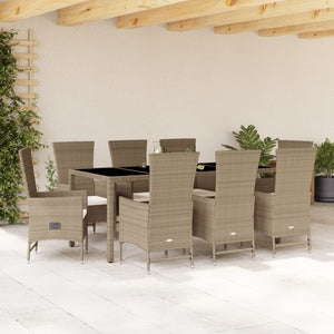 Set da Pranzo da Giardino 9 pz con Cuscini Beige in Polyrattan 3277580