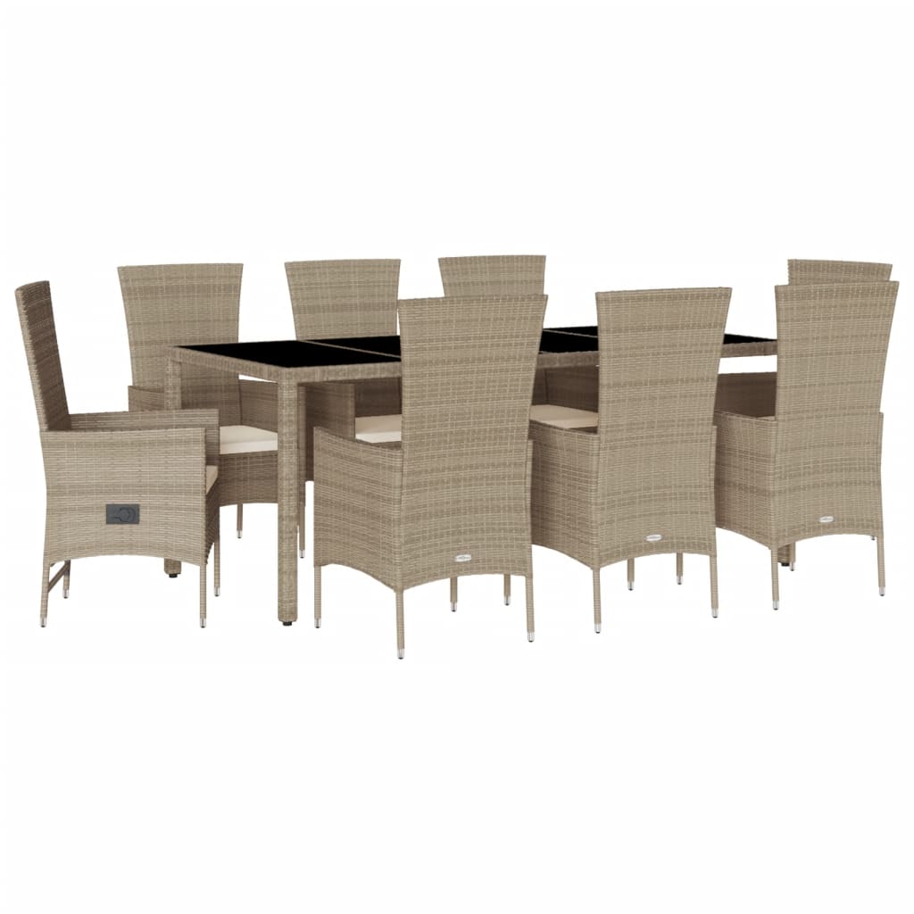 Set da Pranzo da Giardino 9 pz con Cuscini Beige in Polyrattan 3277581