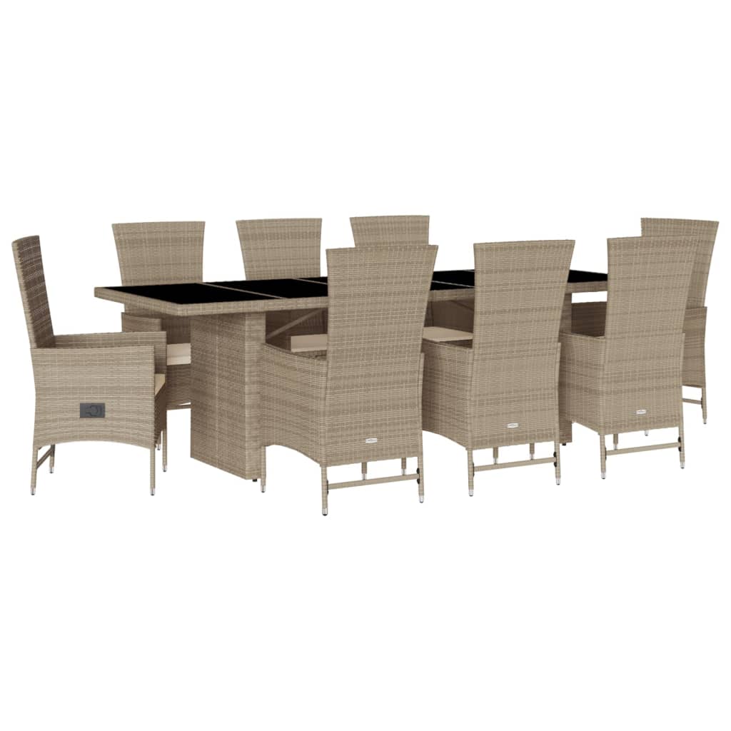 Set da Pranzo da Giardino 9 pz con Cuscini Beige in Polyrattan 3277584