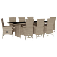 Set da Pranzo da Giardino 9 pz con Cuscini Beige in Polyrattan 3277584