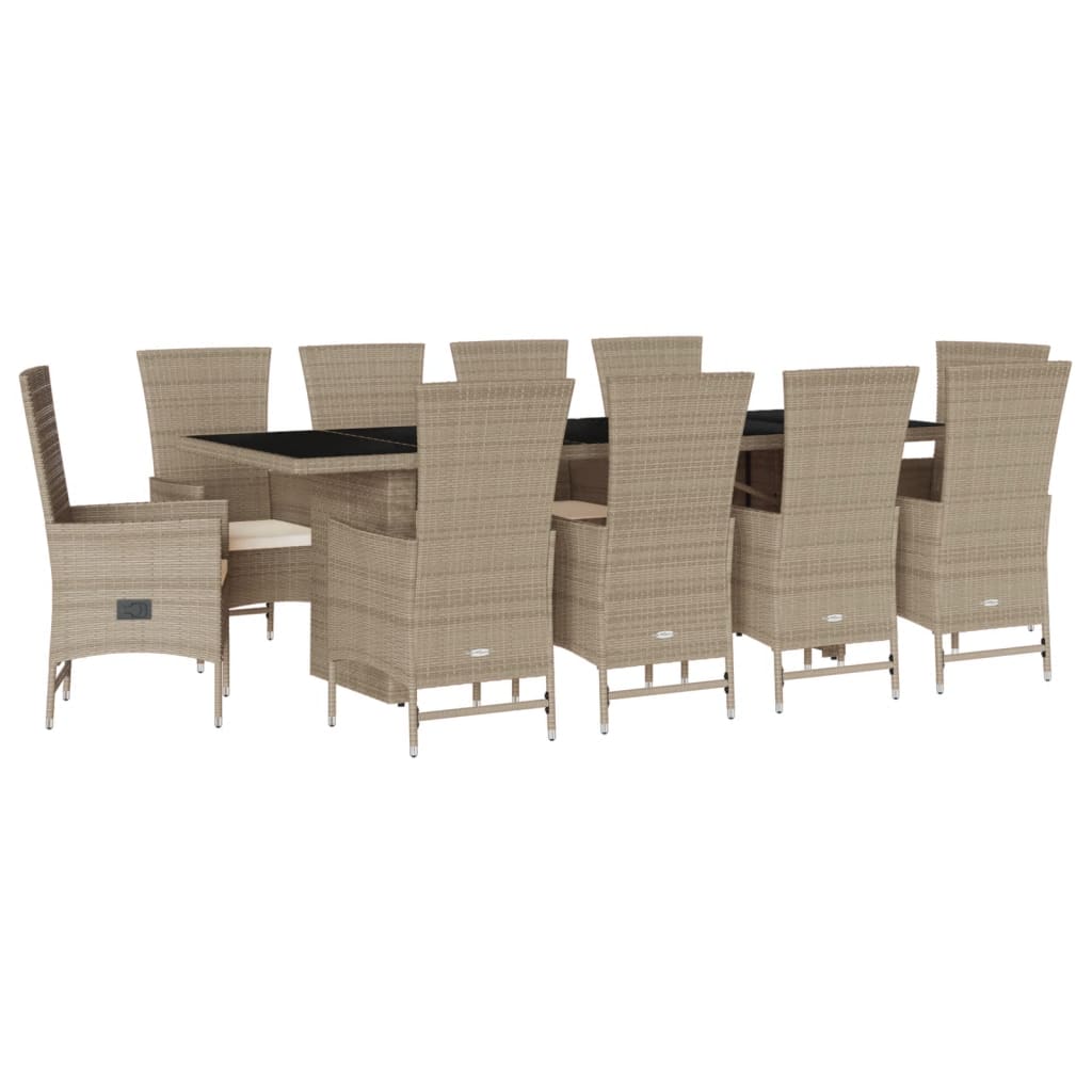 Set da Pranzo da Giardino 11 pz con Cuscini Beige in Polyrattancod mxl 113916