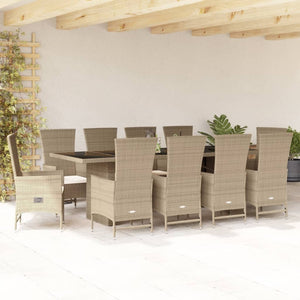 Set da Pranzo da Giardino 11 pz con Cuscini Beige in Polyrattancod mxl 113916