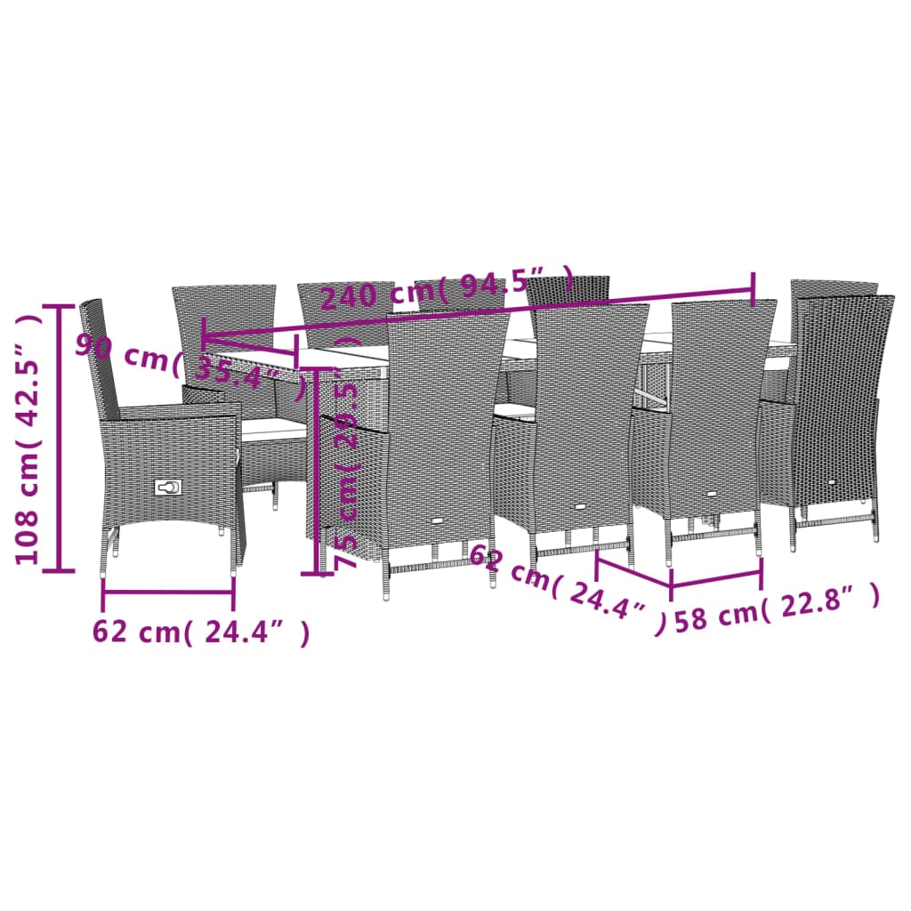 Set da Pranzo da Giardino 11 pz con Cuscini Beige in Polyrattan 3277588