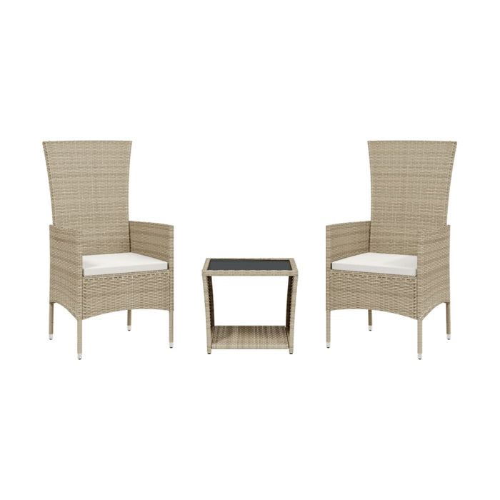 Set da Pranzo da Giardino 3 pz con Cuscini Beige in Polyrattan 3277589