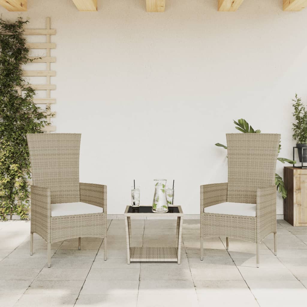 Set da Pranzo da Giardino 3 pz con Cuscini Beige in Polyrattan 3277589