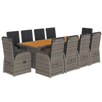 Set da Pranzo da Giardino 11pz con Cuscini in Polyrattan Grigio 3277593