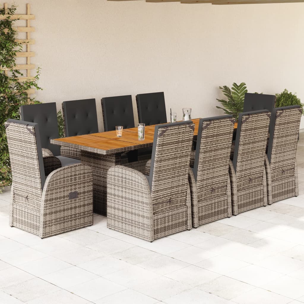 Set da Pranzo da Giardino 11pz con Cuscini in Polyrattan Grigio 3277593