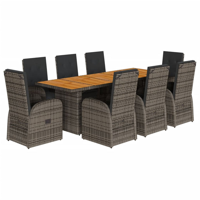 Set da Pranzo da Giardino 9 pz con Cuscini in Polyrattan Grigio 3277595