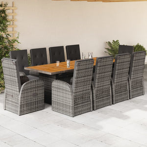 Set da Pranzo da Giardino 11pz con Cuscini in Polyrattan Grigio 3277596