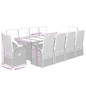 Set da Pranzo da Giardino 11pz con Cuscini in Polyrattan Grigio 3277598