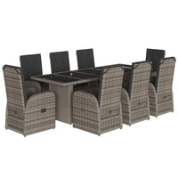 Set da Pranzo da Giardino 9 pz con Cuscini in Polyrattan Grigio 3277600