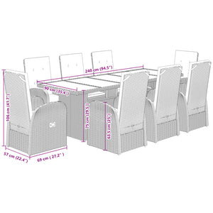 Set da Pranzo da Giardino 9 pz con Cuscini in Polyrattan Grigio 3277600