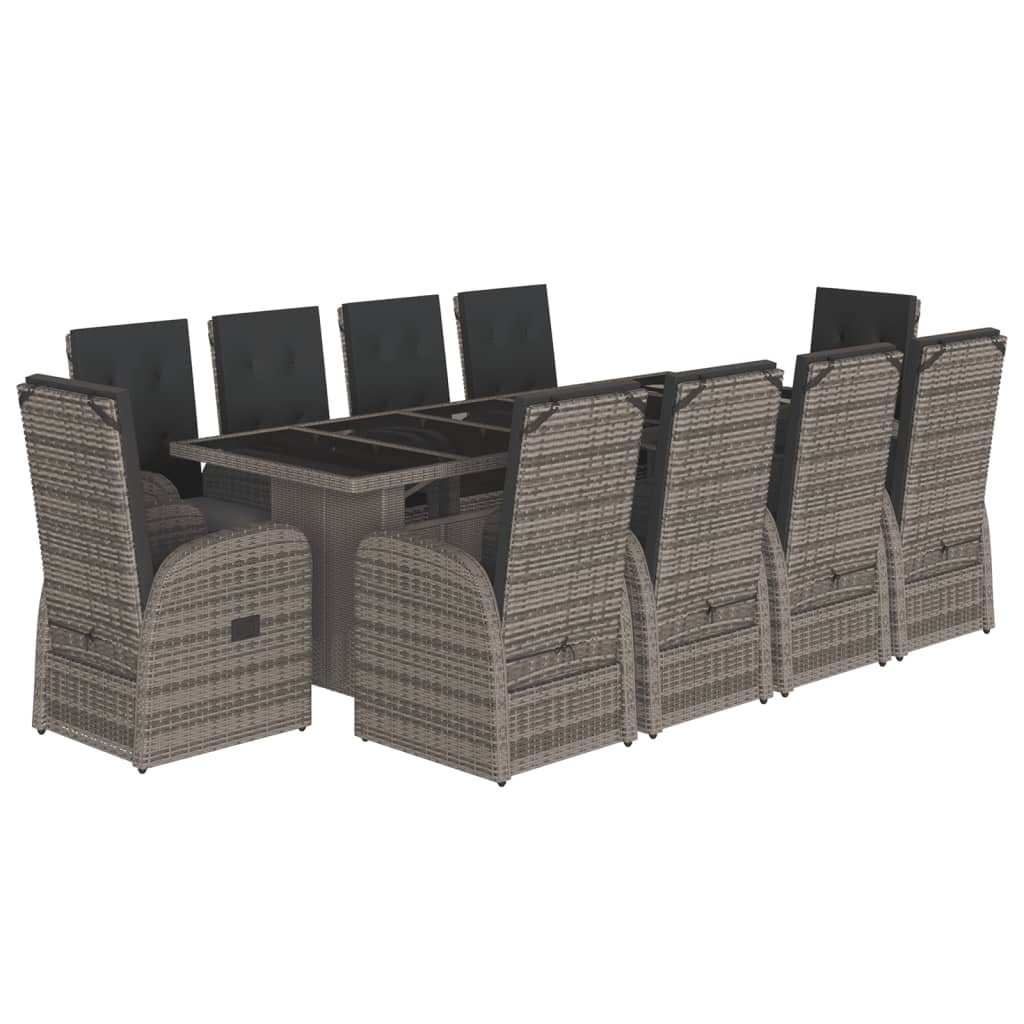 Set da Pranzo da Giardino 11pz con Cuscini in Polyrattan Grigio 3277601