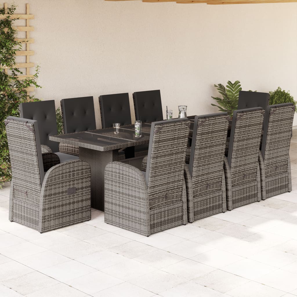 Set da Pranzo da Giardino 11pz con Cuscini in Polyrattan Grigio 3277601