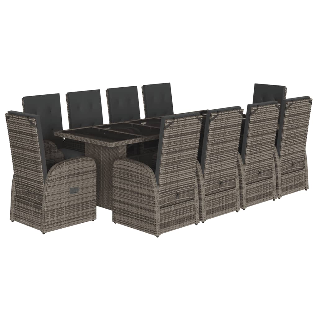 Set da Pranzo da Giardino 11pz con Cuscini in Polyrattan Grigio 3277606