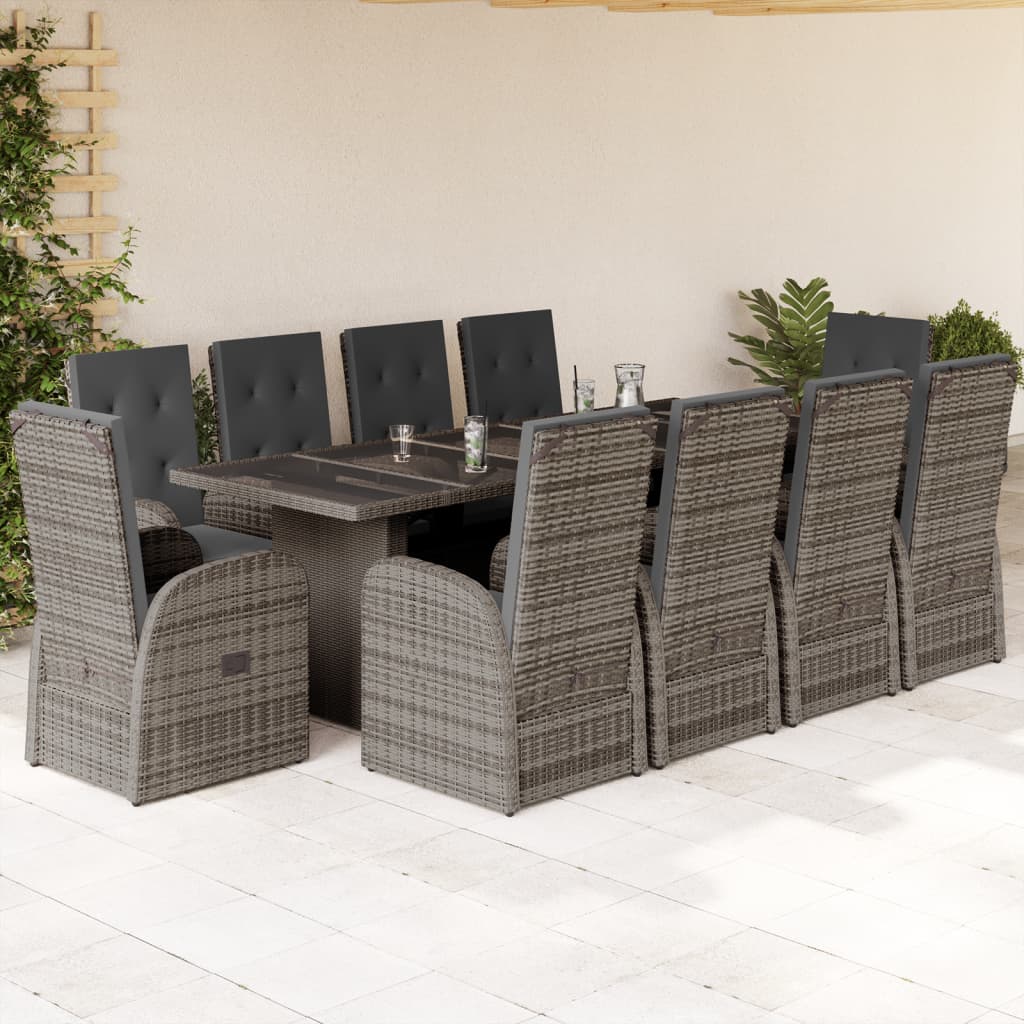 Set da Pranzo da Giardino 11pz con Cuscini in Polyrattan Grigio 3277606