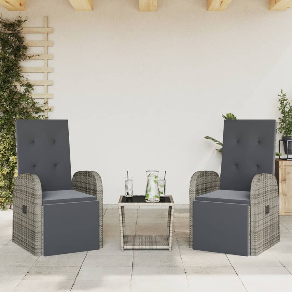 Set da Pranzo da Giardino 3 pz con Cuscini in Polyrattan Grigiocod mxl 113348