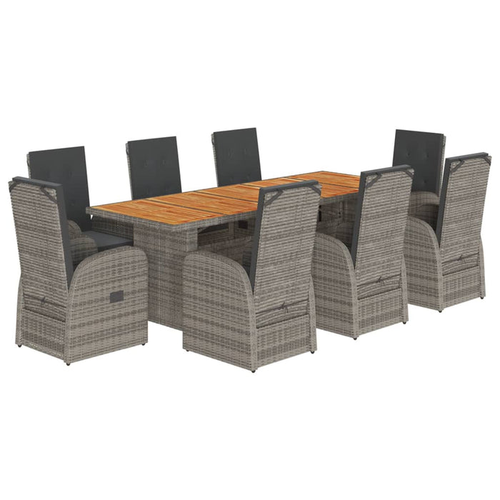 Set da Pranzo da Giardino 9 pz con Cuscini in Polyrattan Grigio 3277611