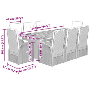 Set da Pranzo da Giardino 9 pz con Cuscini in Polyrattan Grigio 3277611