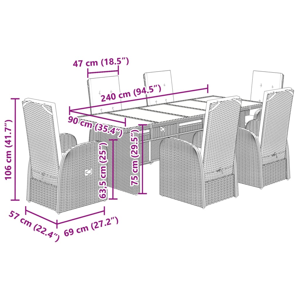 Set da Pranzo da Giardino 7 pz con Cuscini in Polyrattan Grigio 3277618