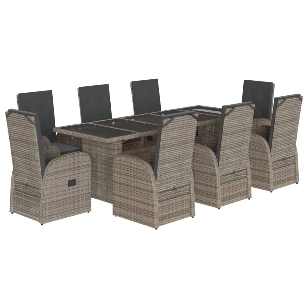 Set da Pranzo da Giardino 9 pz con Cuscini in Polyrattan Grigio 3277619