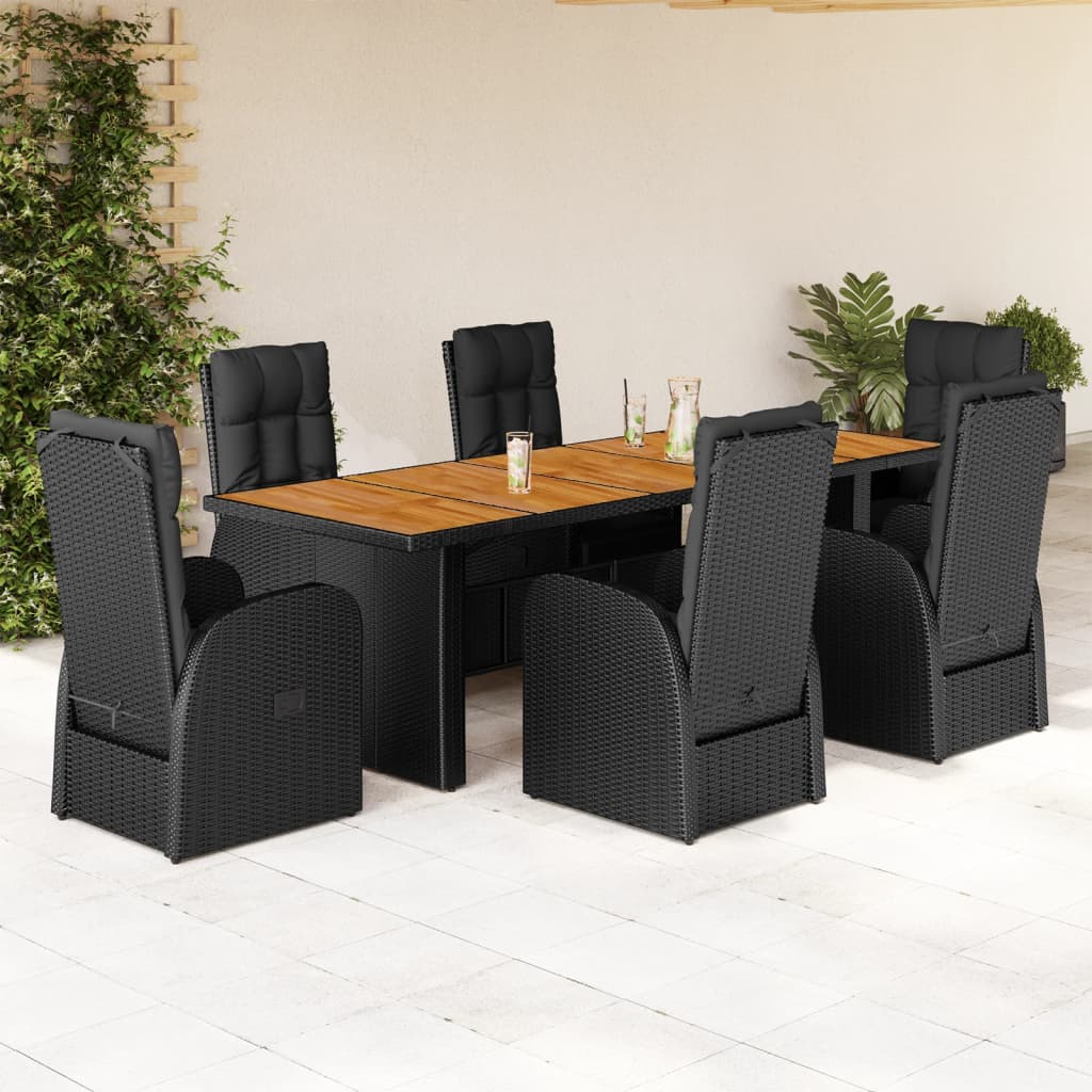 Set da Pranzo da Giardino 7 pz Nero con Cuscini in Polyrattan 3277632