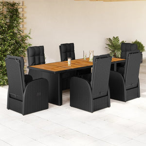 Set da Pranzo da Giardino 7 pz Nero con Cuscini in Polyrattan 3277632