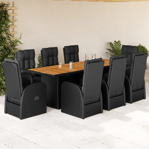 Set da Pranzo da Giardino 9 pz con Cuscini Nero in Polyrattan 3277633