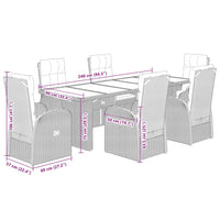 Set da Pranzo da Giardino 7 pz Nero con Cuscini in Polyrattan 3277637