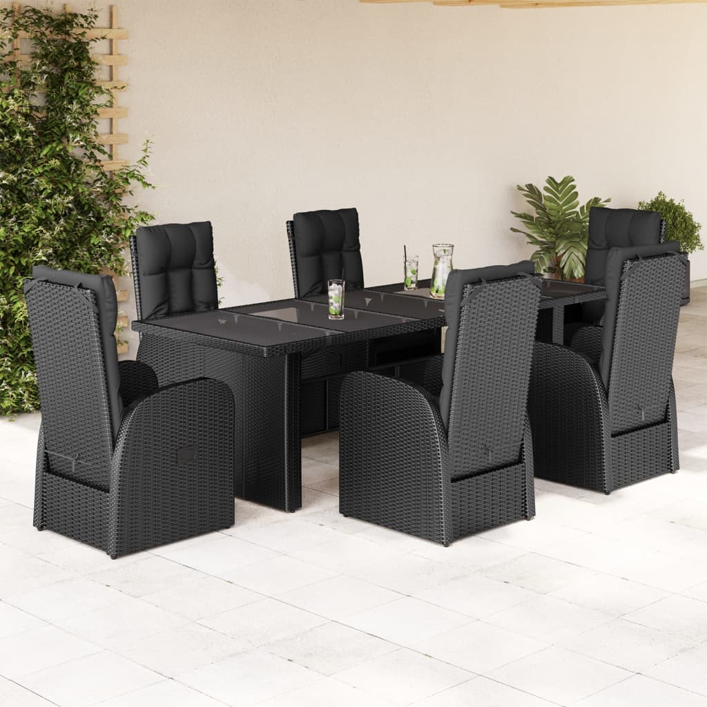 Set da Pranzo da Giardino 7 pz Nero con Cuscini in Polyrattan 3277637