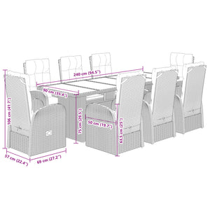 Set da Pranzo da Giardino 9 pz con Cuscini Nero in Polyrattan 3277643