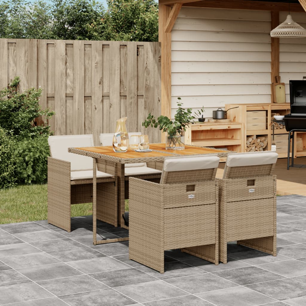 Set da Pranzo da Giardino 5 pz con Cuscini Beige in Polyrattan 3277671