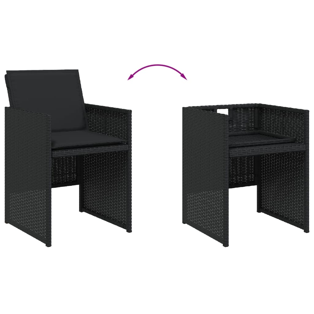 Set da Pranzo da Giardino 7 pz Nero con Cuscini in Polyrattan 3277674