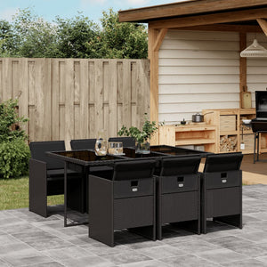 Set da Pranzo da Giardino 7 pz Nero con Cuscini in Polyrattan 3277674