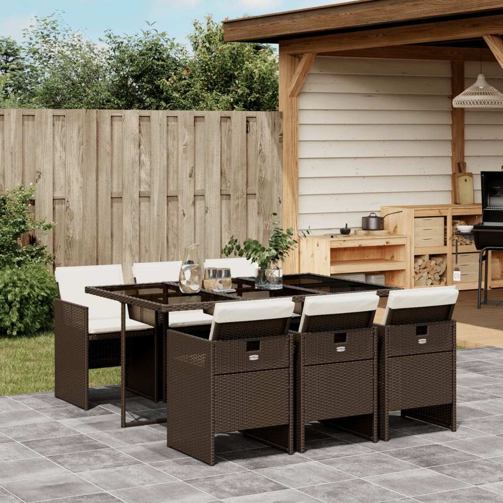 Set da Pranzo da Giardino 7pz con Cuscini in Polyrattan Marrone 3277676