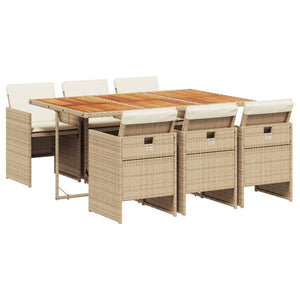 Set da Pranzo da Giardino 7 pz con Cuscini Beige in Polyrattan 3277683