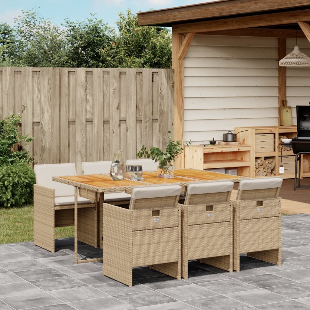 Set da Pranzo da Giardino 7 pz con Cuscini Beige in Polyrattan 3277683