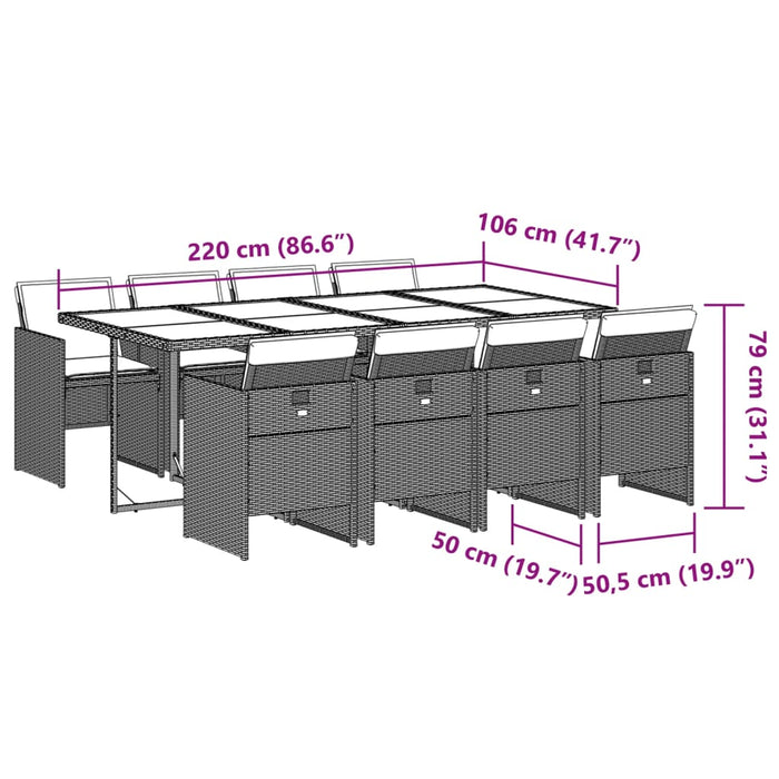 Set da Pranzo da Giardino 9 pz con Cuscini Nero in Polyrattan 3277685