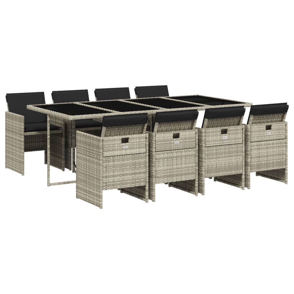 Set Pranzo da Giardino 9pz con Cuscini Grigio Chiaro Polyrattan 3277690