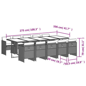 Set da Pranzo da Giardino 11 pz con Cuscini in Polyrattan Nero 3277697