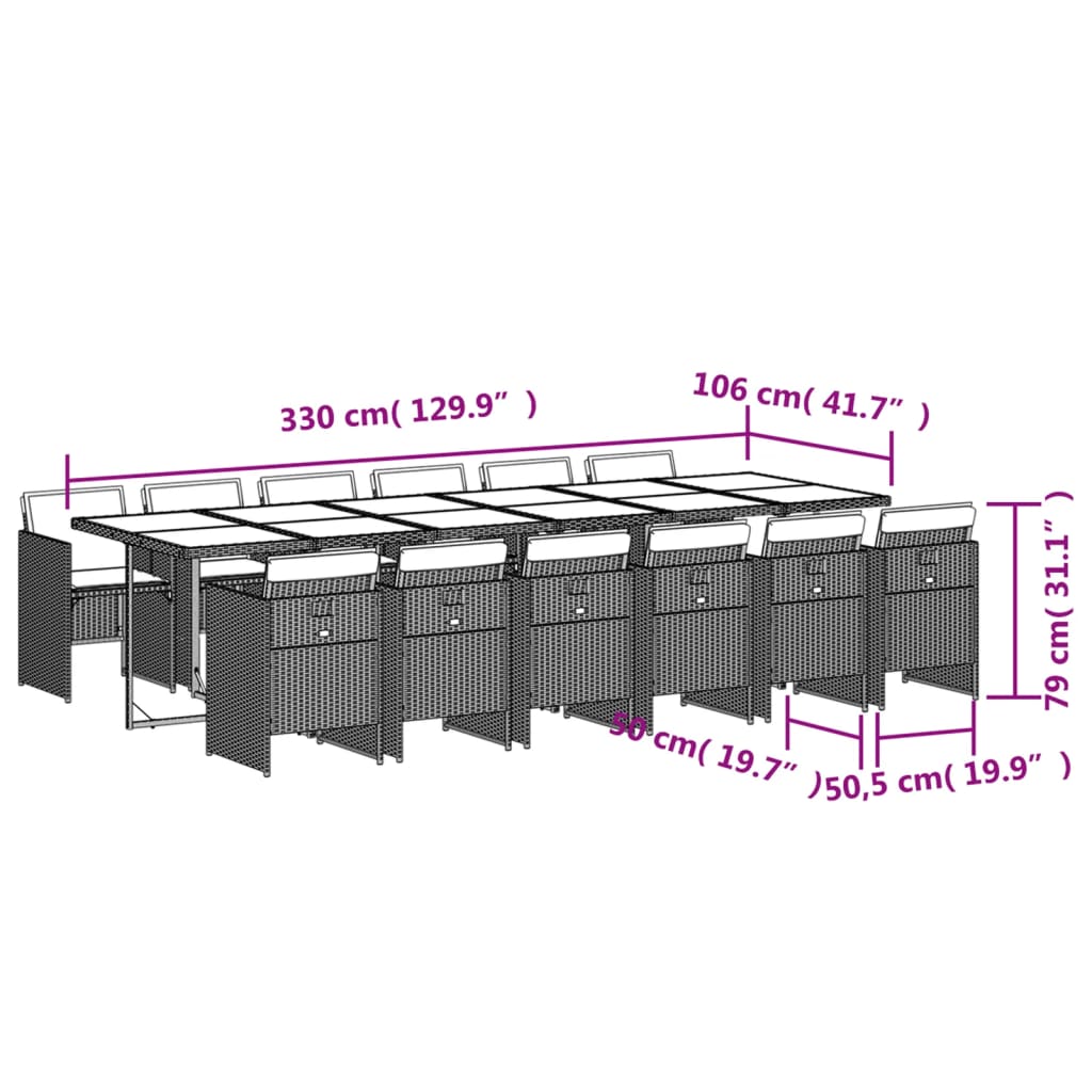 Set da Pranzo da Giardino 13pz con Cuscini Nero in Polyrattan 3277709