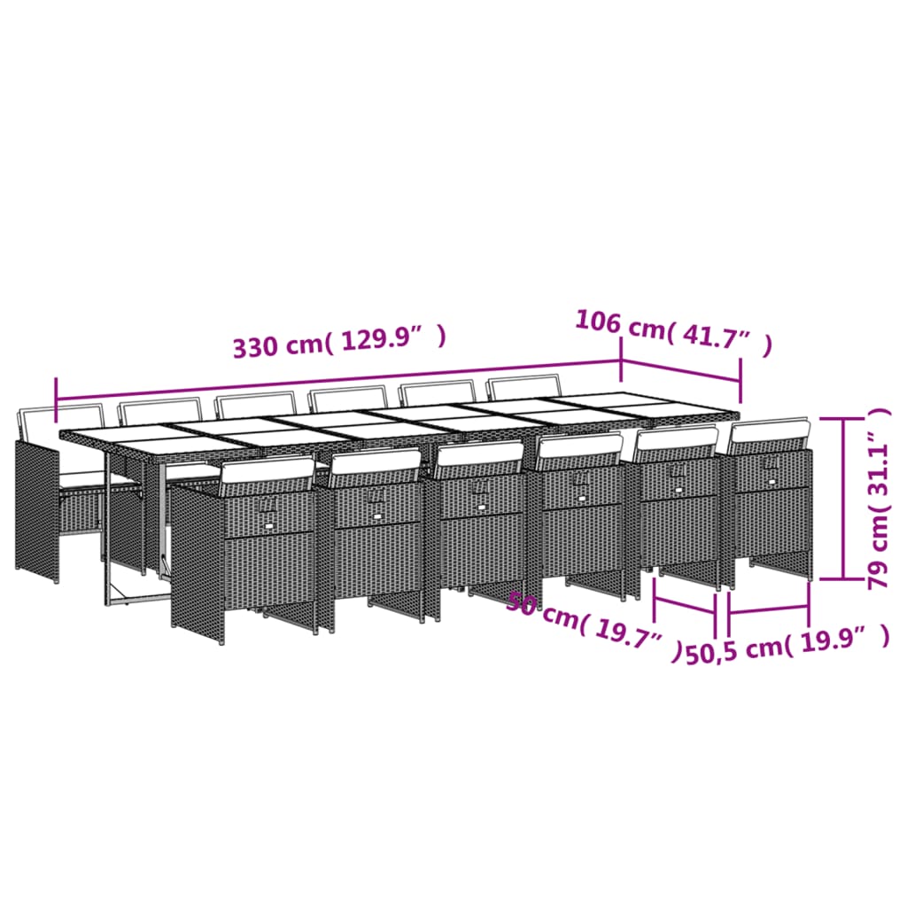 Set da Pranzo da Giardino 13pz con Cuscini Grigio in Polyrattan 3277714