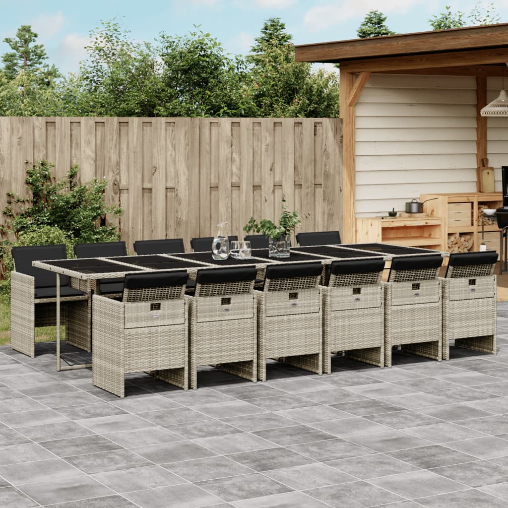 Set da Pranzo da Giardino 13pz con Cuscini Grigio in Polyrattan 3277714