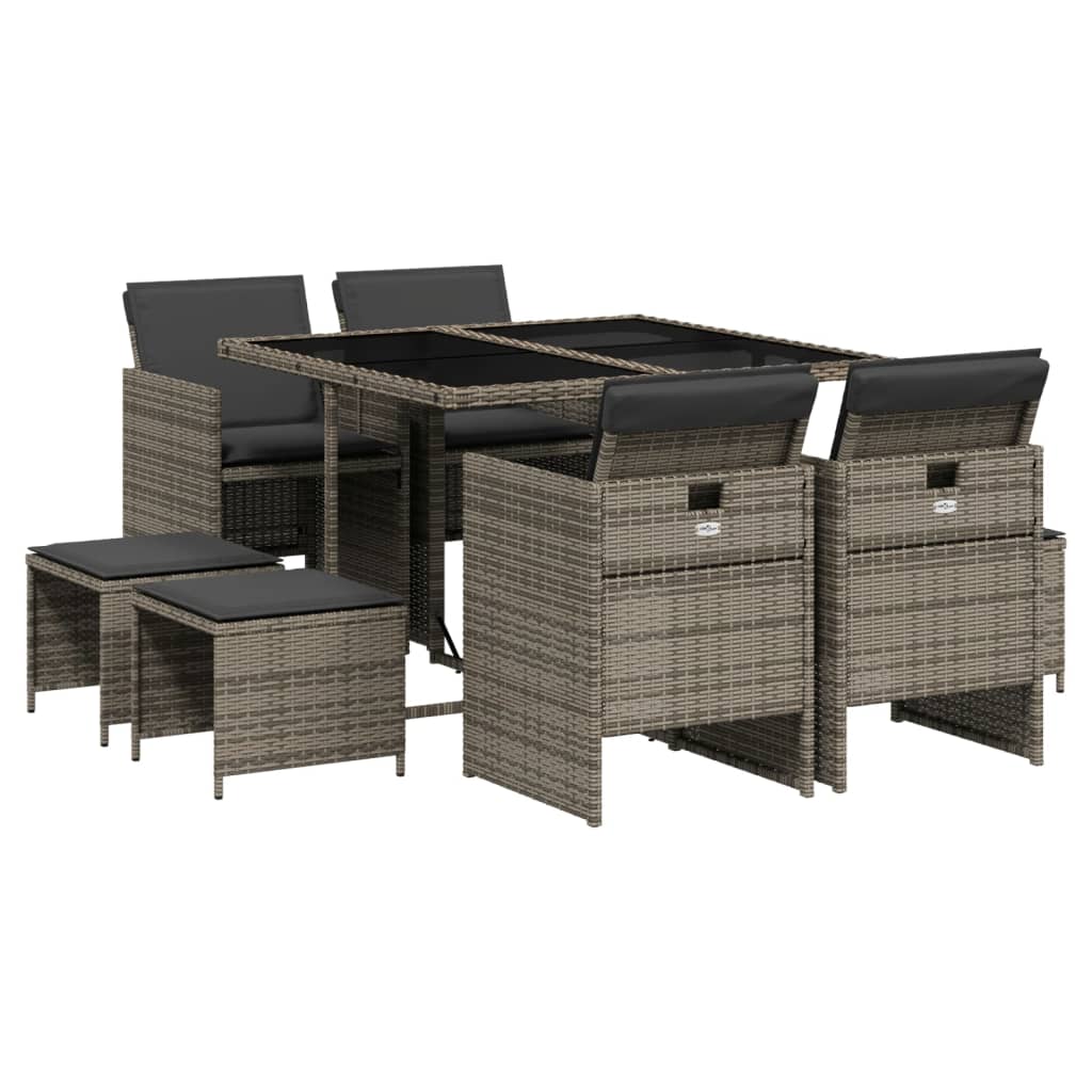 Set da Pranzo da Giardino 9 pz con Cuscini in Polyrattan Grigio 3277723