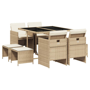 Set da Pranzo da Giardino 9 pz con Cuscini Beige in Polyrattan 3277725