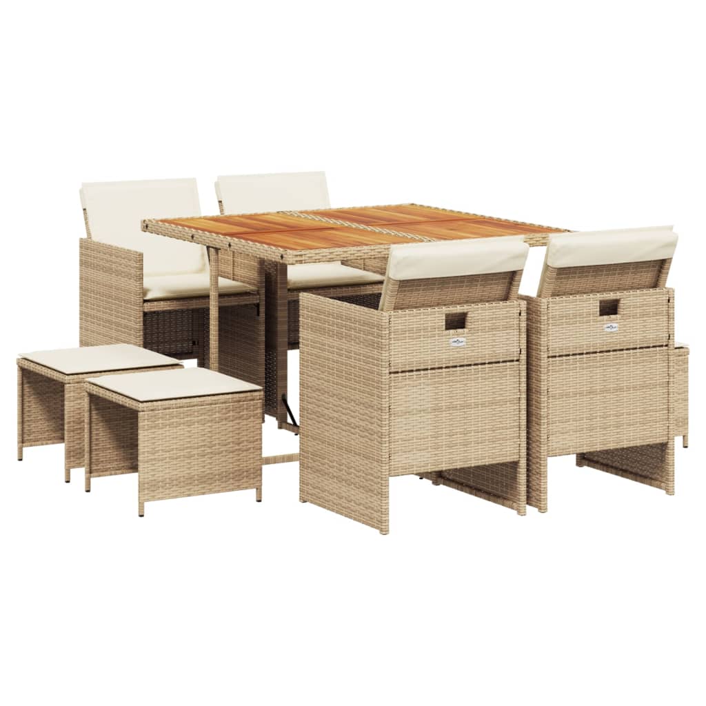 Set da Pranzo da Giardino 9 pz con Cuscini Beige in Polyrattan 3277731