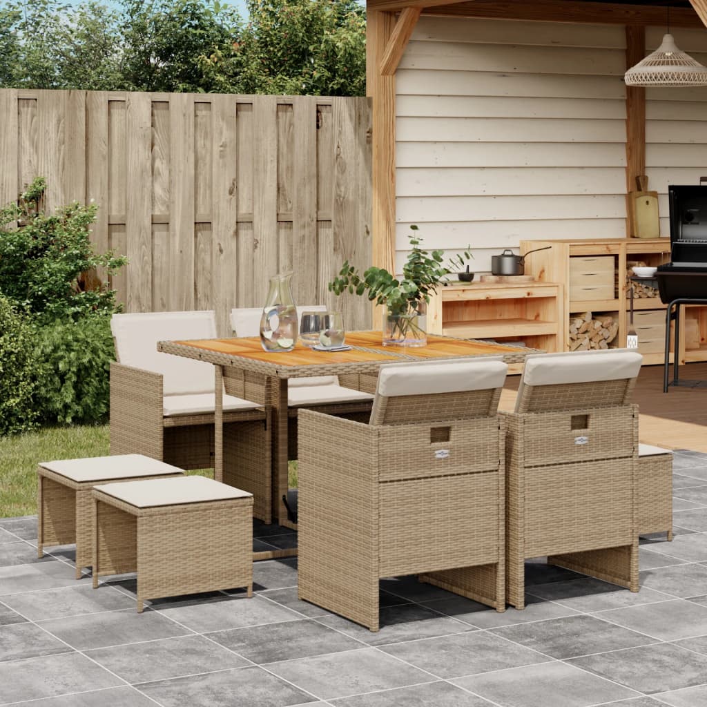 Set da Pranzo da Giardino 9 pz con Cuscini Beige in Polyrattan 3277731