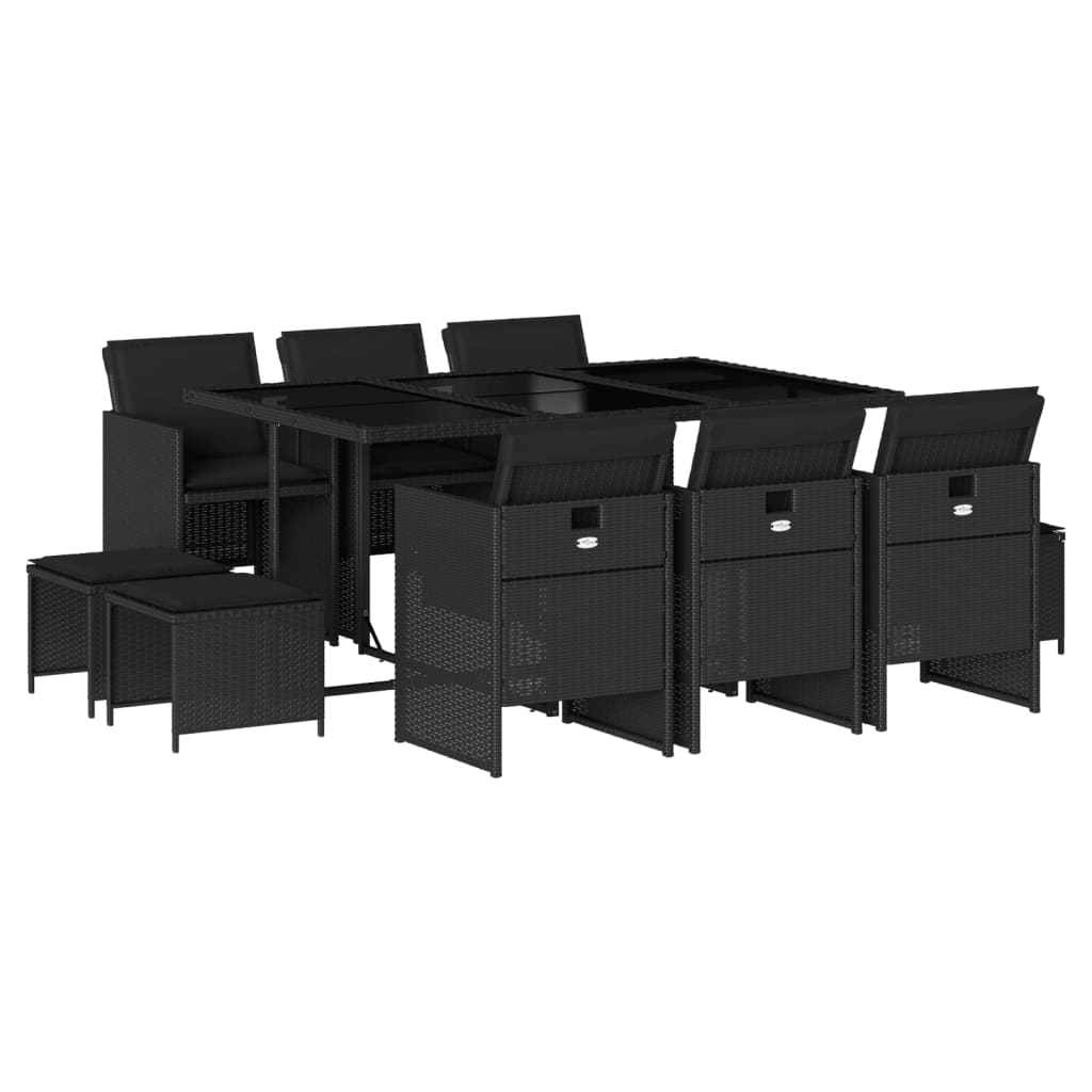 Set da Pranzo da Giardino 11 pz con Cuscini in Polyrattan Nero 3277734